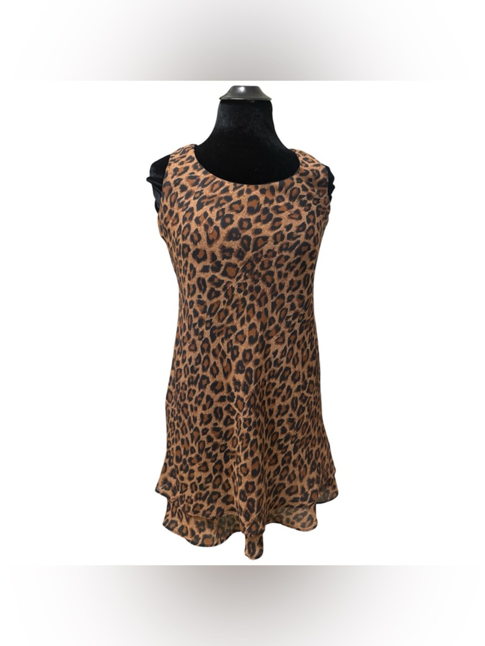 90s Jessica Howard Petite Leopard Ruffle Chiffon Shift Dress